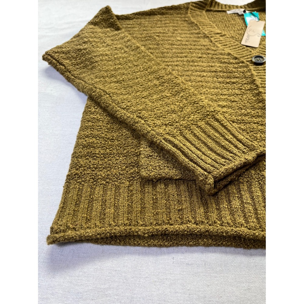 Les Serein Spiced Olive/Tan Boucle Popcorn Cardigan XXL Boxy Fall Cabincore Cozy - Picture 4 of 13